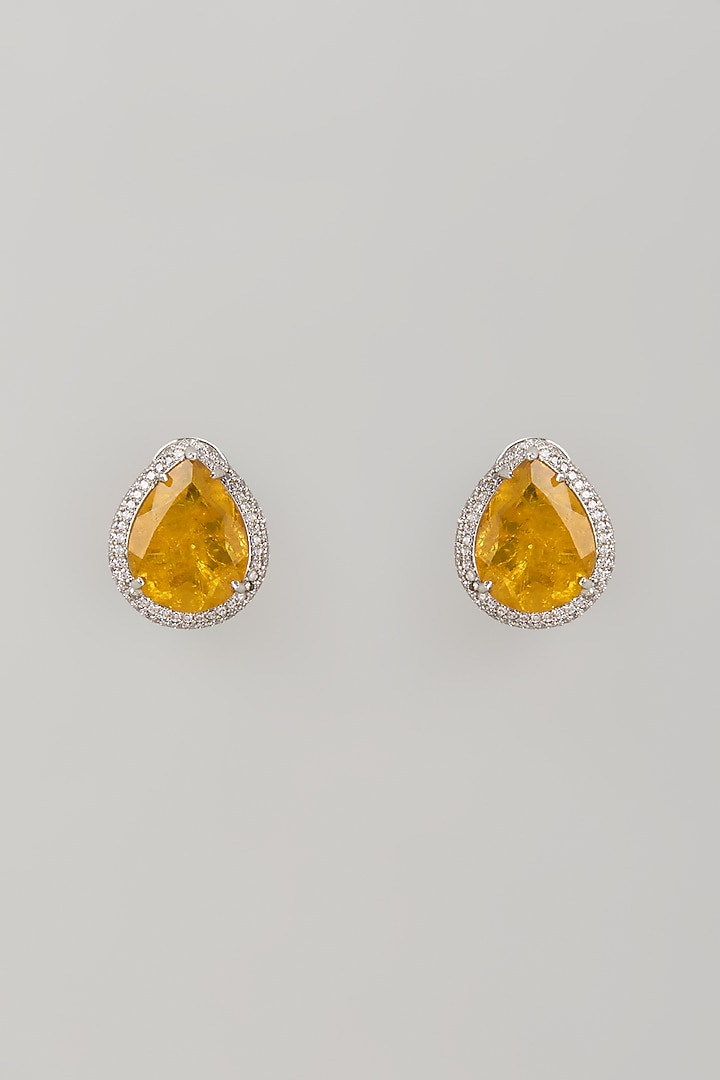 White Finish Yellow Crystal & Zircon Stud Earrings by Studio6 Jewels at Pernia's Pop Up Shop