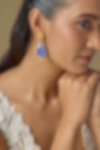 Gold Finish Sapphire Blue Stone & Zircon Dangler Earrings by Studio6 Jewels at Pernia's Pop Up Shop