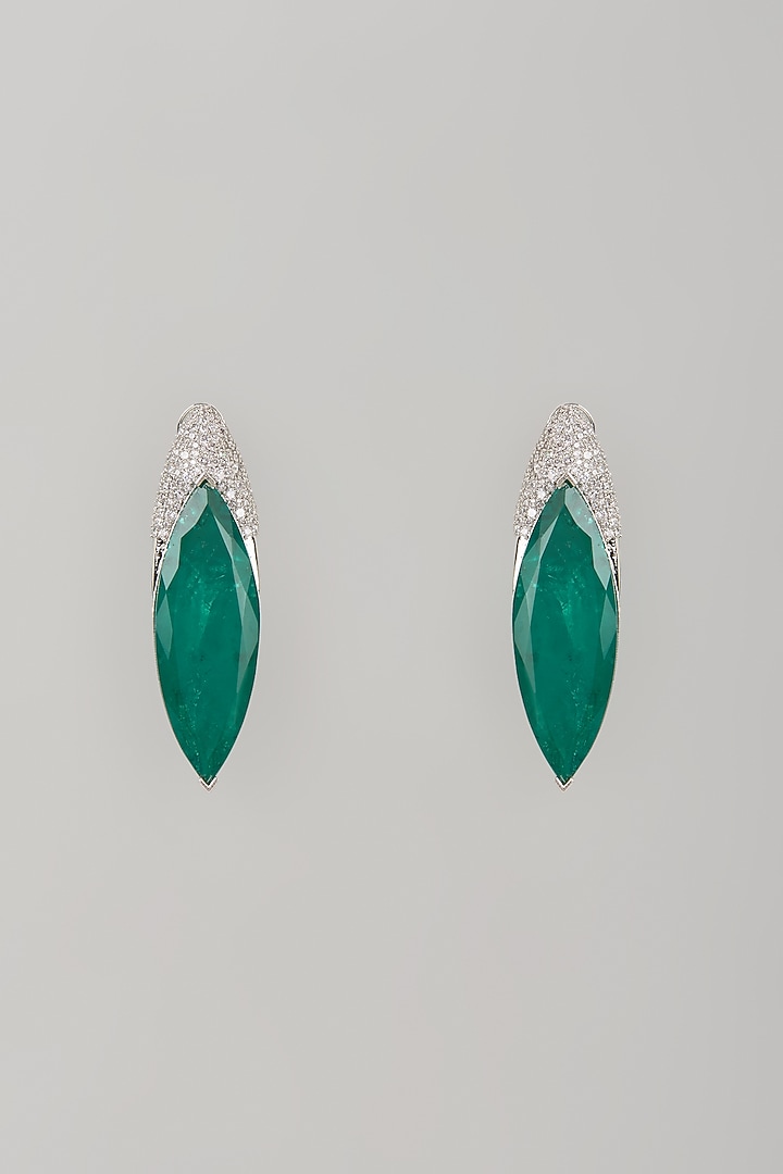 White Finish Green Crystal & Zircon Dangler Earrings by Studio6 Jewels at Pernia's Pop Up Shop