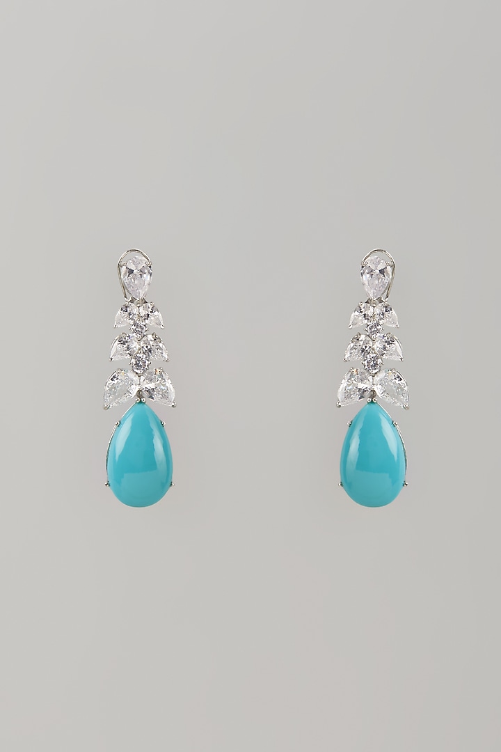 White Finish Turquoise Stone & Zircon Dangler Earrings by Studio6 Jewels at Pernia's Pop Up Shop
