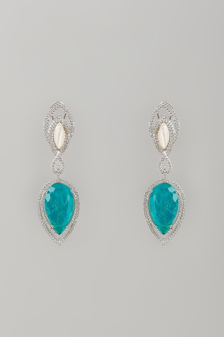 White Finish Aqua Crystal & Zircon Dangler Earrings by Studio6 Jewels at Pernia's Pop Up Shop