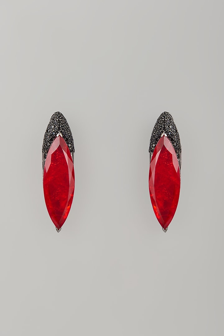 Black Rhodium Finish Red Crystal & Zircon Dangler Earrings by Studio6 Jewels at Pernia's Pop Up Shop