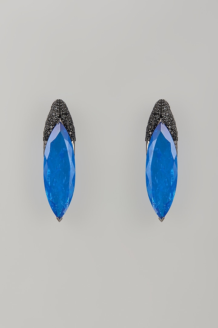 Black Rhodium Finish Royal Blue Crystal & Zircon Dangler Earrings by Studio6 Jewels at Pernia's Pop Up Shop