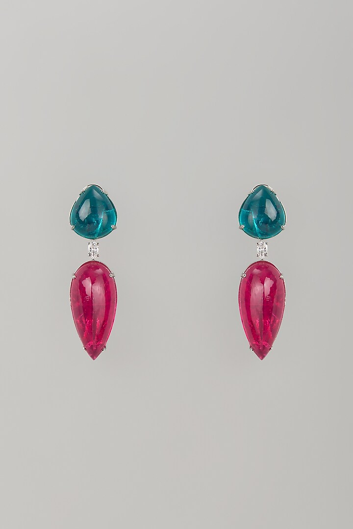Two Tone Finish Blue & Pink Stone Dangler Earrings by Studio6 Jewels at Pernia's Pop Up Shop