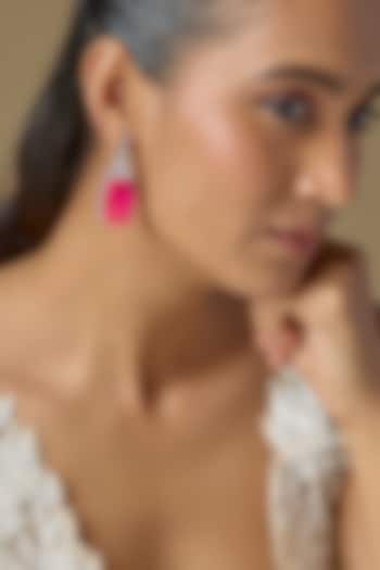 White Finish Deep Pink Zircon Dangler Earrings by Studio6 Jewels at Pernia's Pop Up Shop