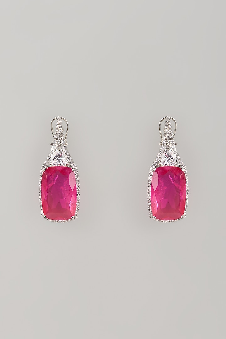 White Finish Deep Pink Zircon Dangler Earrings by Studio6 Jewels at Pernia's Pop Up Shop
