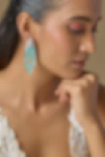 White Finish Aqua Blue Crystal & Zircon Dangler Earrings by Studio6 Jewels at Pernia's Pop Up Shop