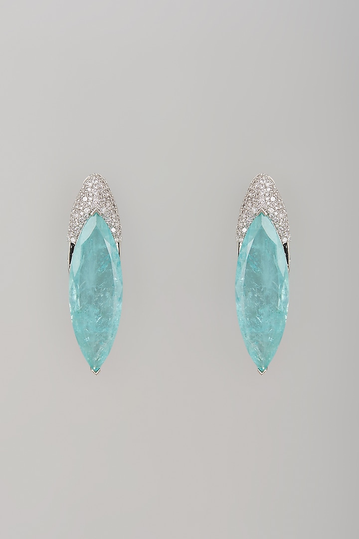 White Finish Aqua Blue Crystal & Zircon Dangler Earrings by Studio6 Jewels at Pernia's Pop Up Shop