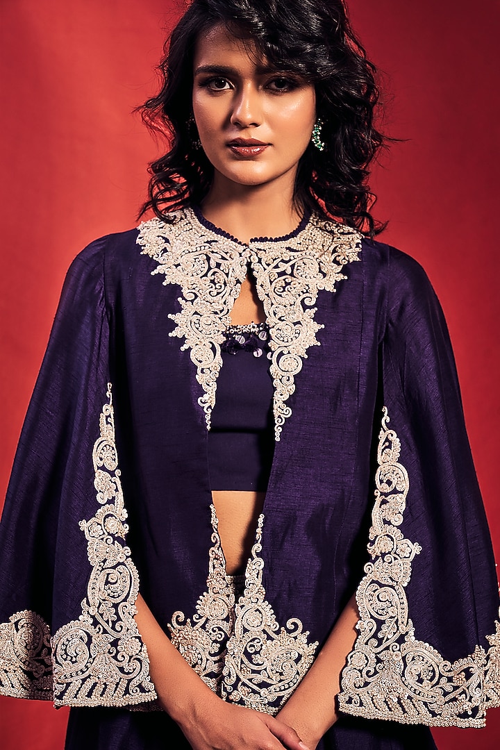 Purple Embroidered Jacket Bridal Lehenga Set by Stotram at Pernia's Pop Up Shop