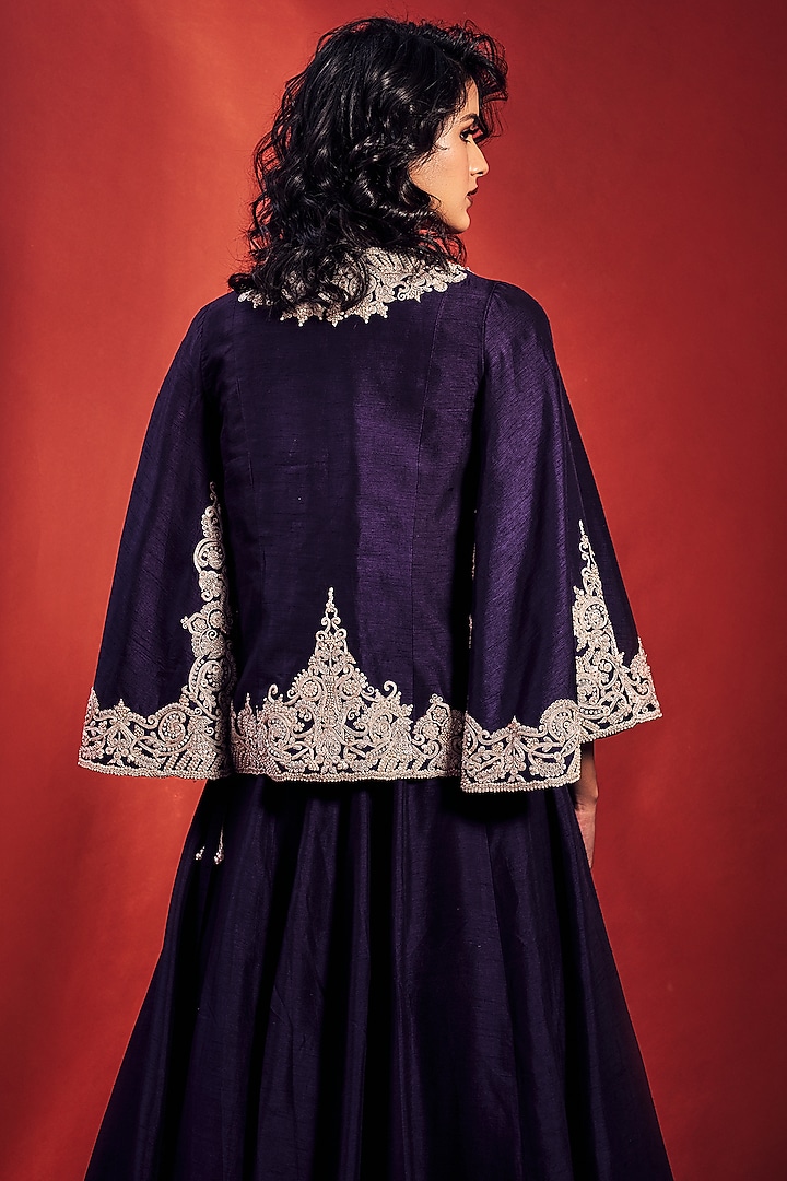 Purple Embroidered Jacket Bridal Lehenga Set by Stotram at Pernia's Pop Up Shop