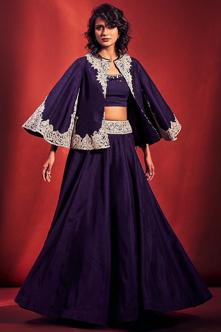 Purple Embroidered Jacket Bridal Lehenga Set by Stotram at Pernia's Pop Up Shop