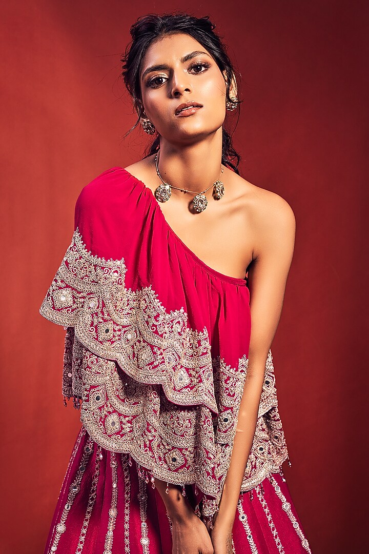 Fuchsia Pink Embroidered Bridal Lehenga Set by Stotram at Pernia's Pop Up Shop