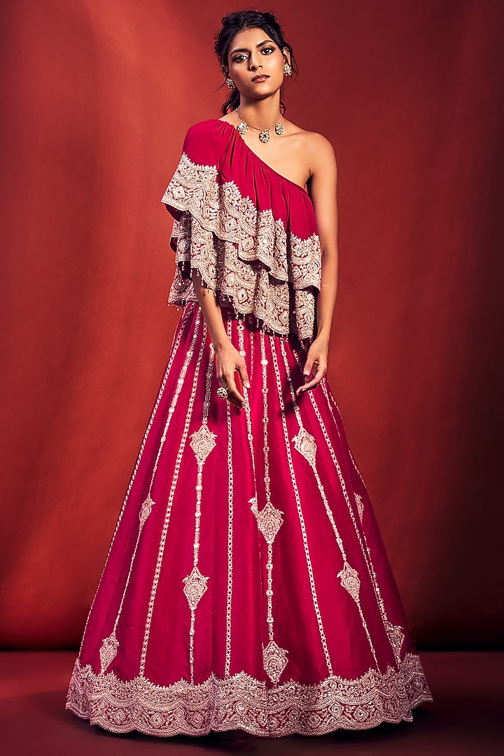 Fuchsia Pink Embroidered Bridal Lehenga Set by Stotram at Pernia's Pop Up Shop