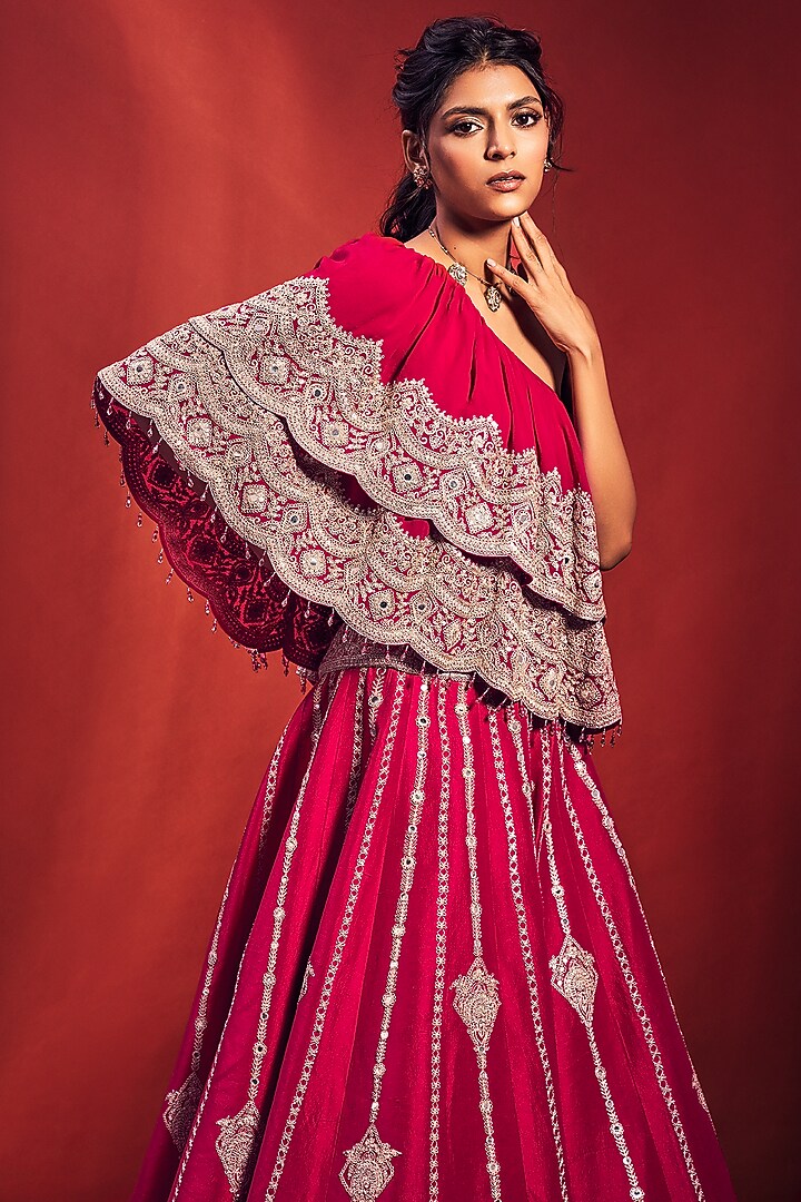 Fuchsia Pink Embroidered Bridal Lehenga Set by Stotram at Pernia's Pop Up Shop