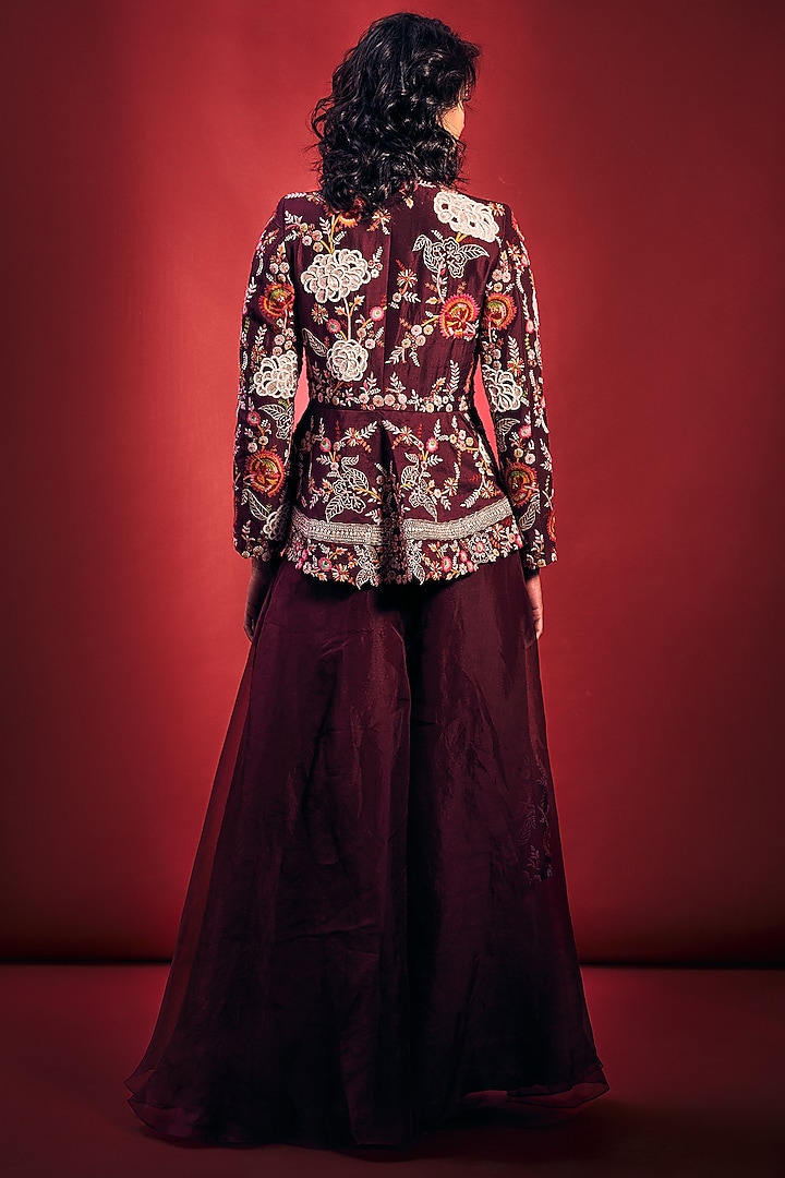 Wine Hand Embroidered Jacket Set by Stotram at Pernia's Pop Up Shop
