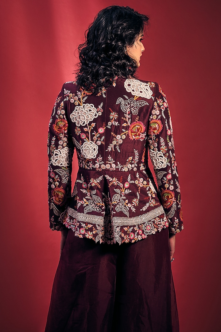 Wine Hand Embroidered Jacket Set by Stotram at Pernia's Pop Up Shop