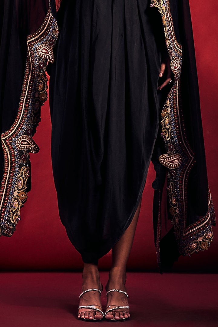 Black Satin Jumpsuit With Cape by Stotram at Pernia's Pop Up Shop