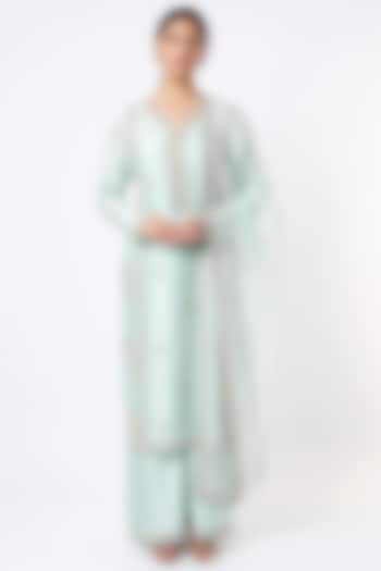 Ice Blue Hand Embroidered Kurta Set by Stotram at Pernia's Pop Up Shop