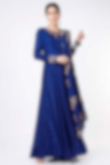 Blue Pure Silk Anarkali Set by Stotram at Pernia's Pop Up Shop