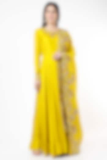 Yellow Silk Wedding Anarkali Set by Stotram at Pernia's Pop Up Shop