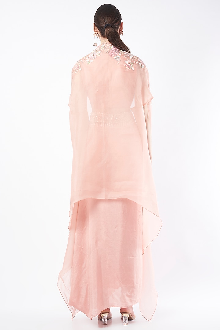 Peach Hand Embellished Cape Set by Stotram at Pernia's Pop Up Shop