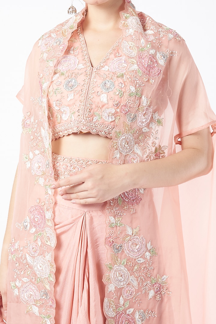 Peach Hand Embellished Cape Set by Stotram at Pernia's Pop Up Shop