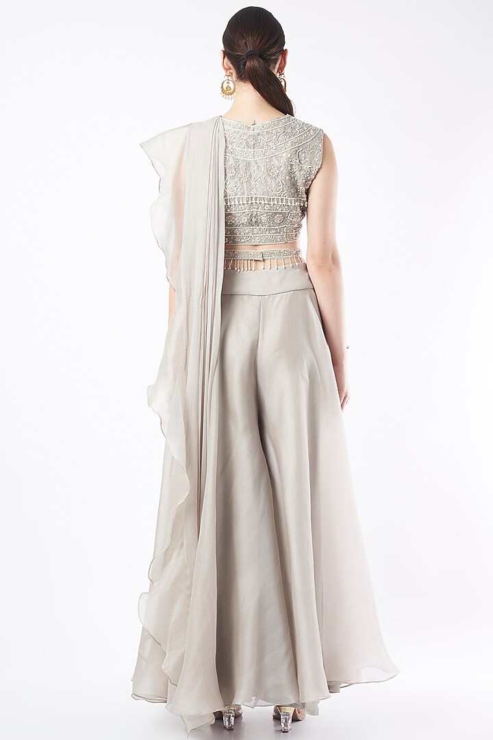 Grey Organza Draped Pant Set by Stotram at Pernia's Pop Up Shop