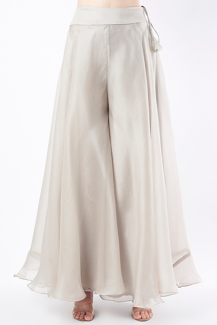 Grey Organza Draped Pant Set by Stotram at Pernia's Pop Up Shop