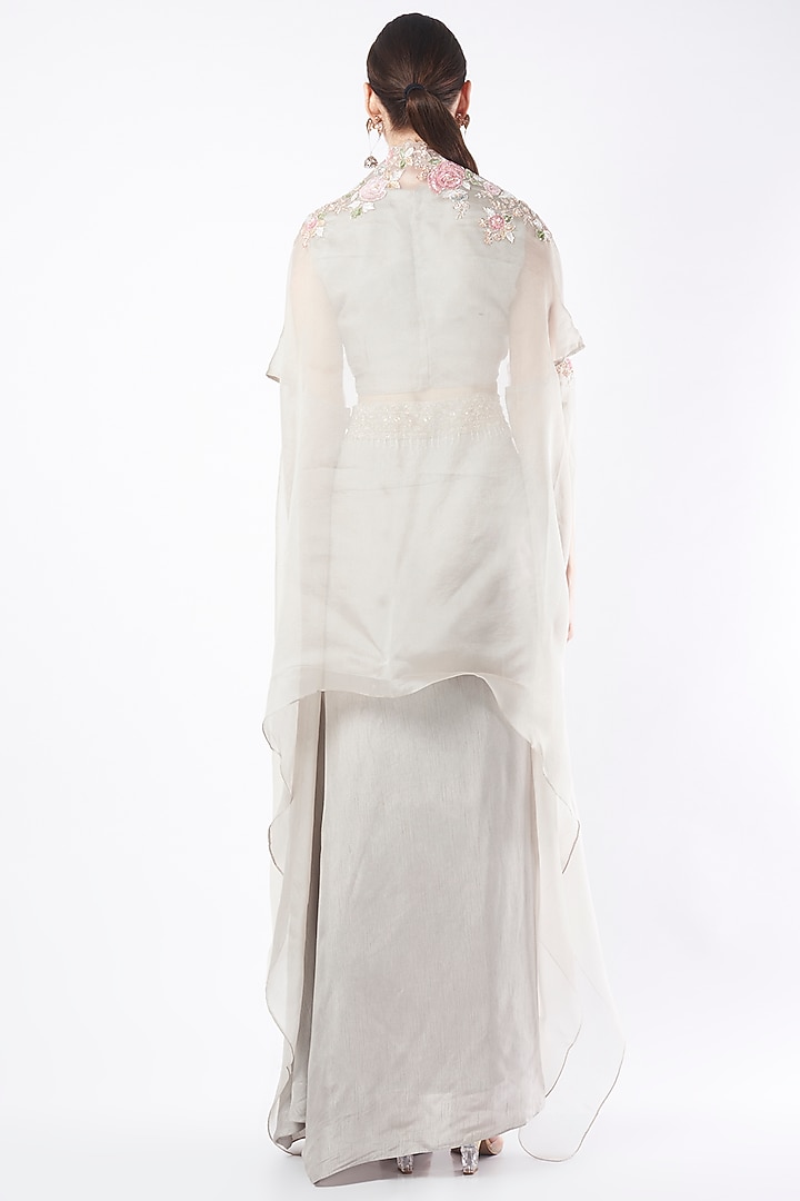 Grey Hand Embellished Cape Set by Stotram at Pernia's Pop Up Shop