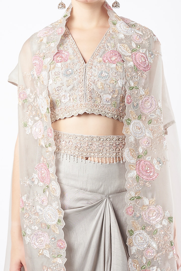 Grey Hand Embellished Cape Set by Stotram at Pernia's Pop Up Shop