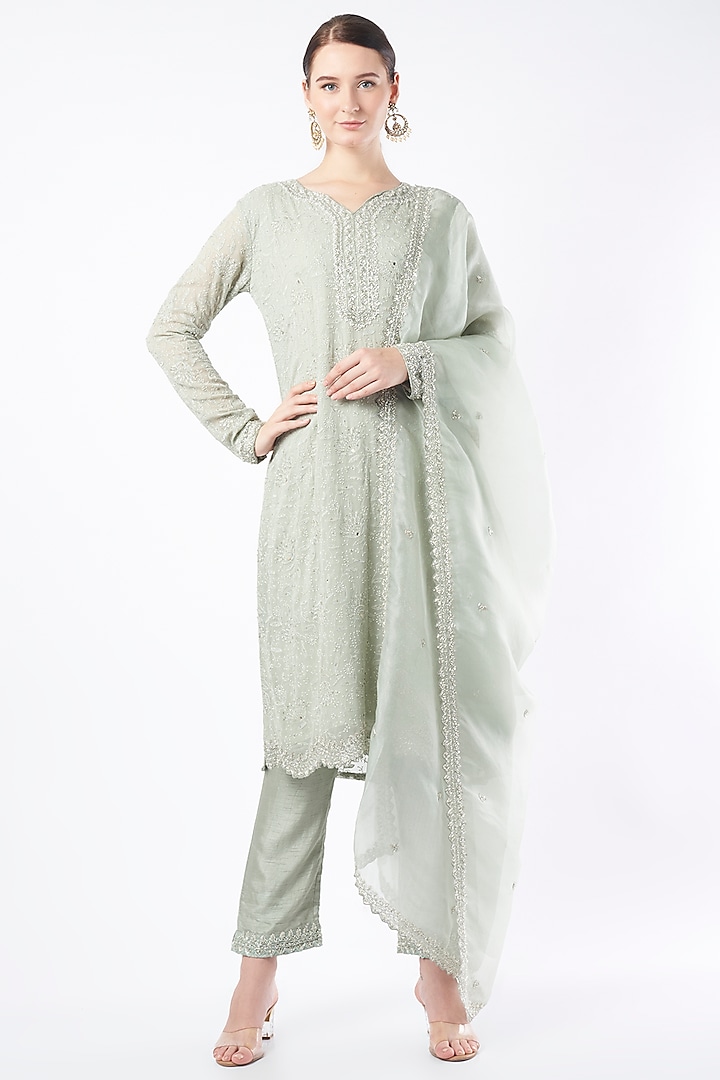 Mint Hand Embellished Kurta Set by Stotram at Pernia's Pop Up Shop