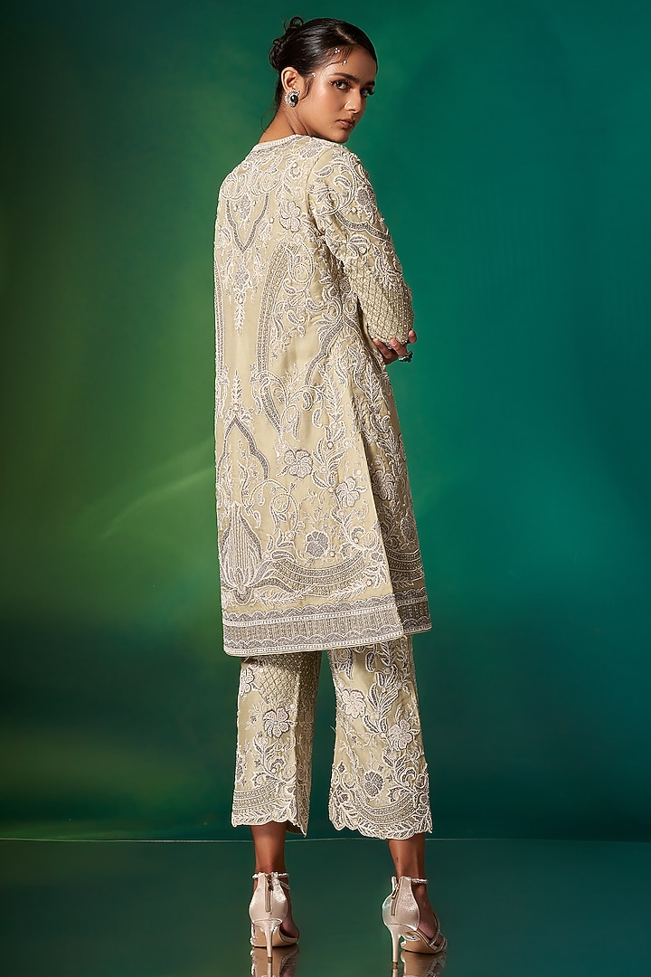 Light Green Organza Hand Embroidered Kurta Set by Stotram at Pernia's Pop Up Shop