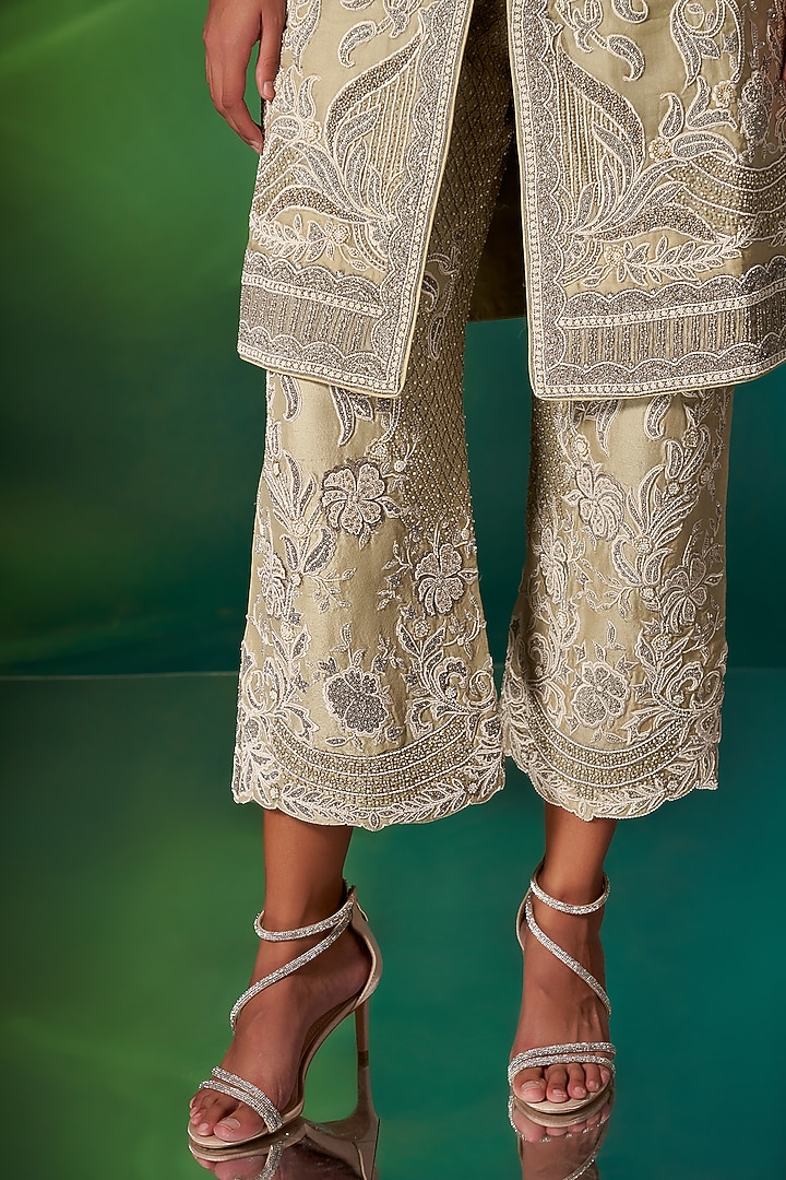 Light Green Organza Hand Embroidered Kurta Set by Stotram at Pernia's Pop Up Shop