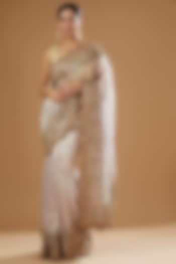 Ivory Organza Embroidered Saree Set by Stotram