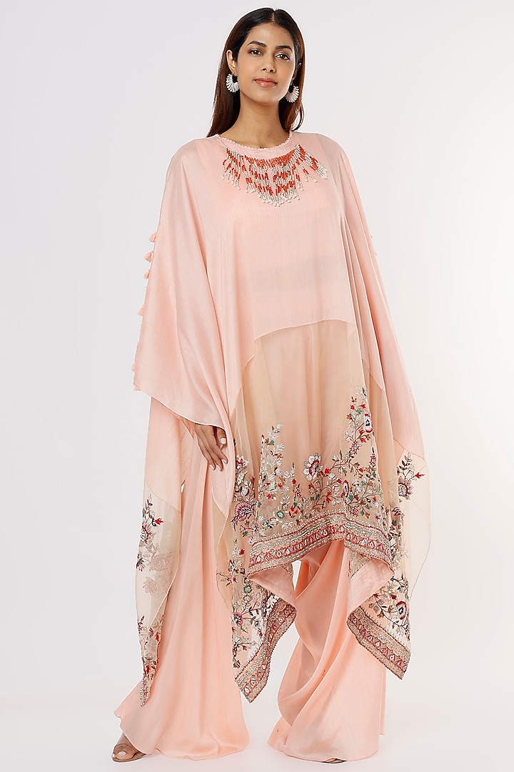 Peach Embroidered Kaftan Set by Stotram