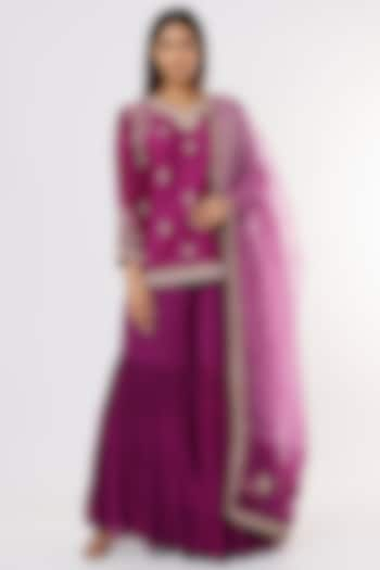 Purple Chiffon Sharara Set by Stotram at Pernia's Pop Up Shop