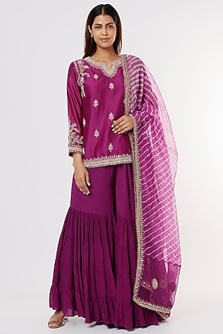 Purple Chiffon Sharara Set by Stotram