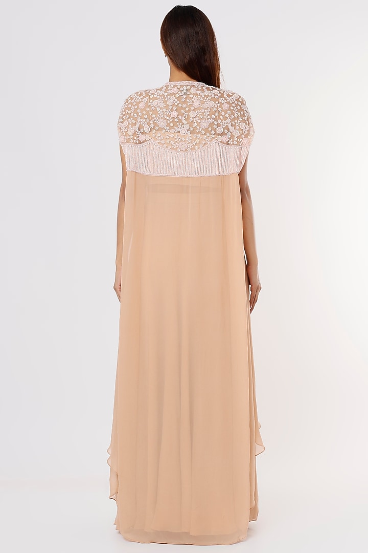 Peach Organza Embellished Cape Set by Stotram at Pernia's Pop Up Shop