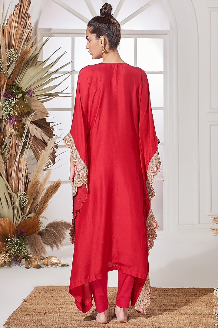 Red Hand Embroidered Kaftan Set by Stotram at Pernia's Pop Up Shop