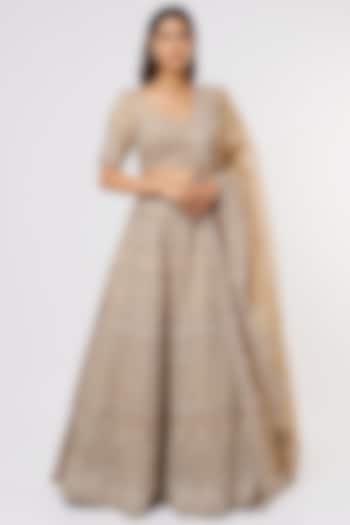 Beige Embroidered Bridal Lehenga Set by Stotram at Pernia's Pop Up Shop