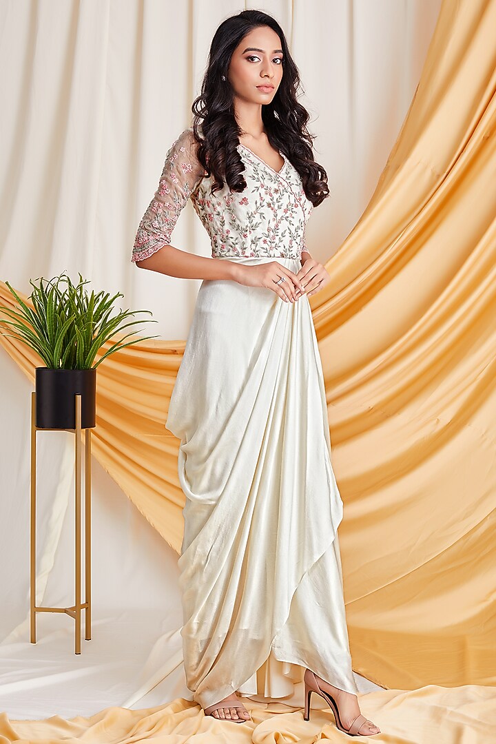 Cream Sequins Embroidered Cocktail Dress by Stotram at Pernia's Pop Up Shop