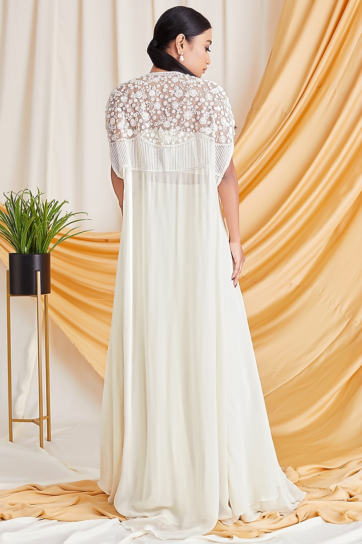 Ivory Sequins Embroidered Cape Set by Stotram at Pernia's Pop Up Shop