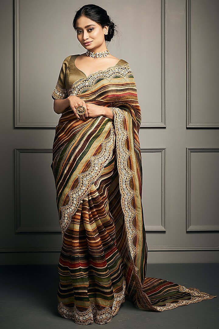 Multi Colored Organza Wedding Saree Set by Stotram at Pernia's Pop Up Shop