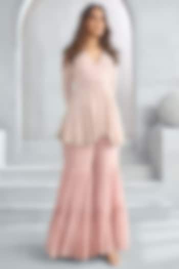 Pink Bridal Sharara Set In Georgette by Stotram at Pernia's Pop Up Shop