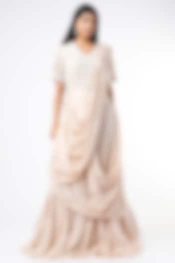 Nude Embellished Draped Gown by Stotram