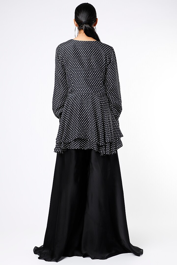 Black Peplum Bandhani Kurta Set by Stotram at Pernia's Pop Up Shop