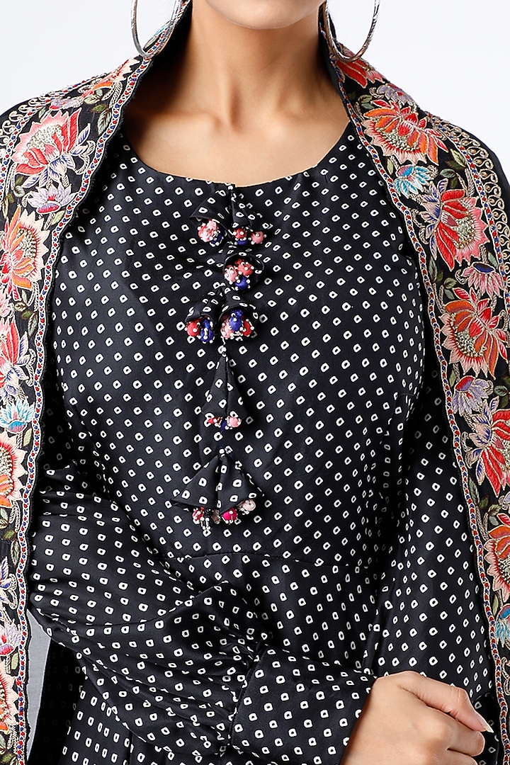 Black Peplum Bandhani Kurta Set by Stotram at Pernia's Pop Up Shop