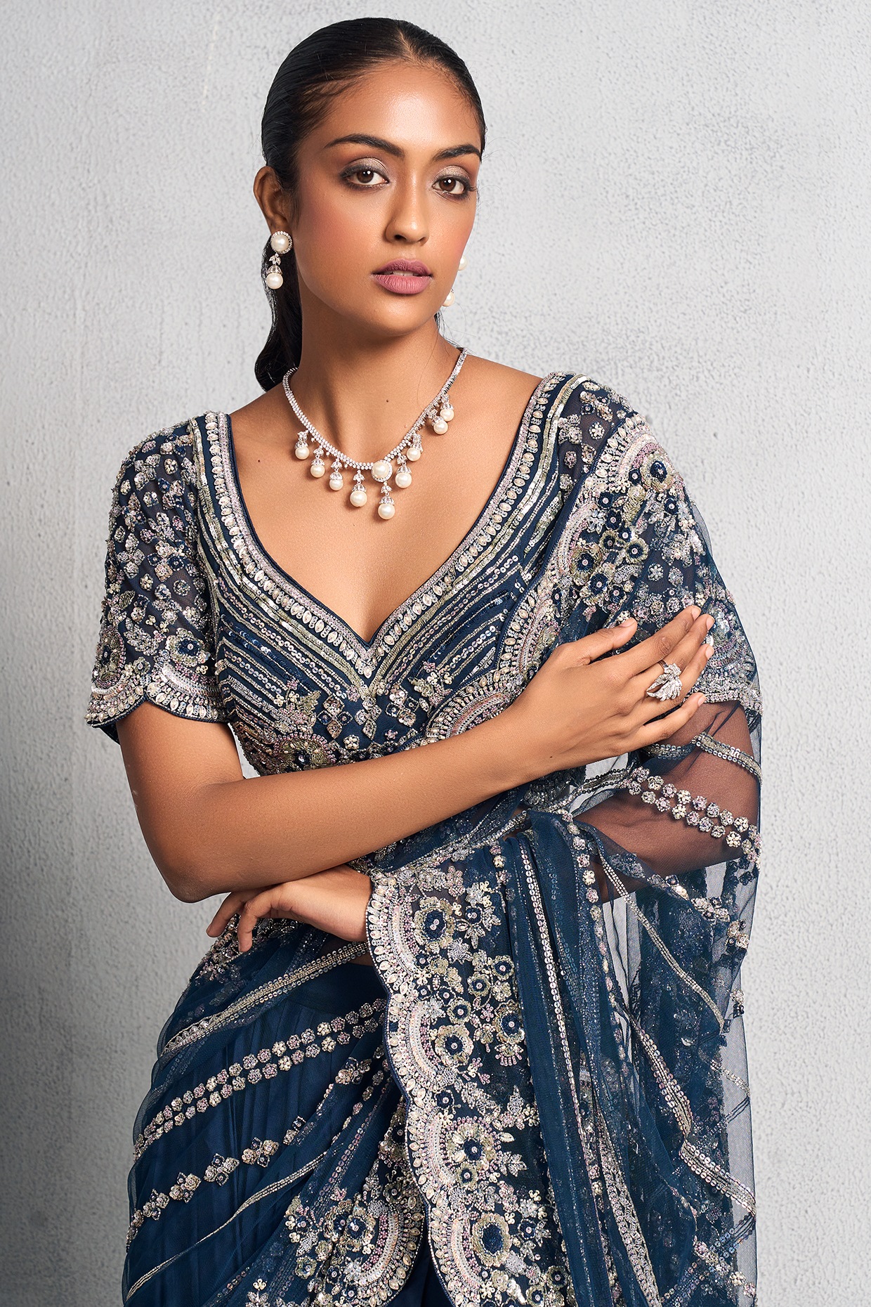Buy Myra Navy Blue Heavy Embroidered Art Silk bridal Lehenga Online at Best  Price | Distacart