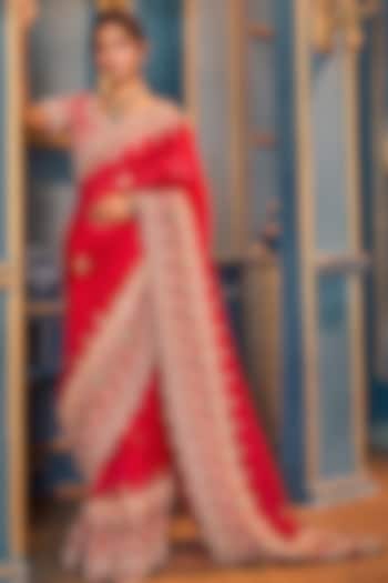 Fuchsia Pink Embroidered Bridal Saree Set by Stotram at Pernia's Pop Up Shop