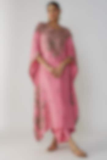 Punchy Pink Pure Silk Hand Embellished Kaftan Set by Stotram at Pernia's Pop Up Shop